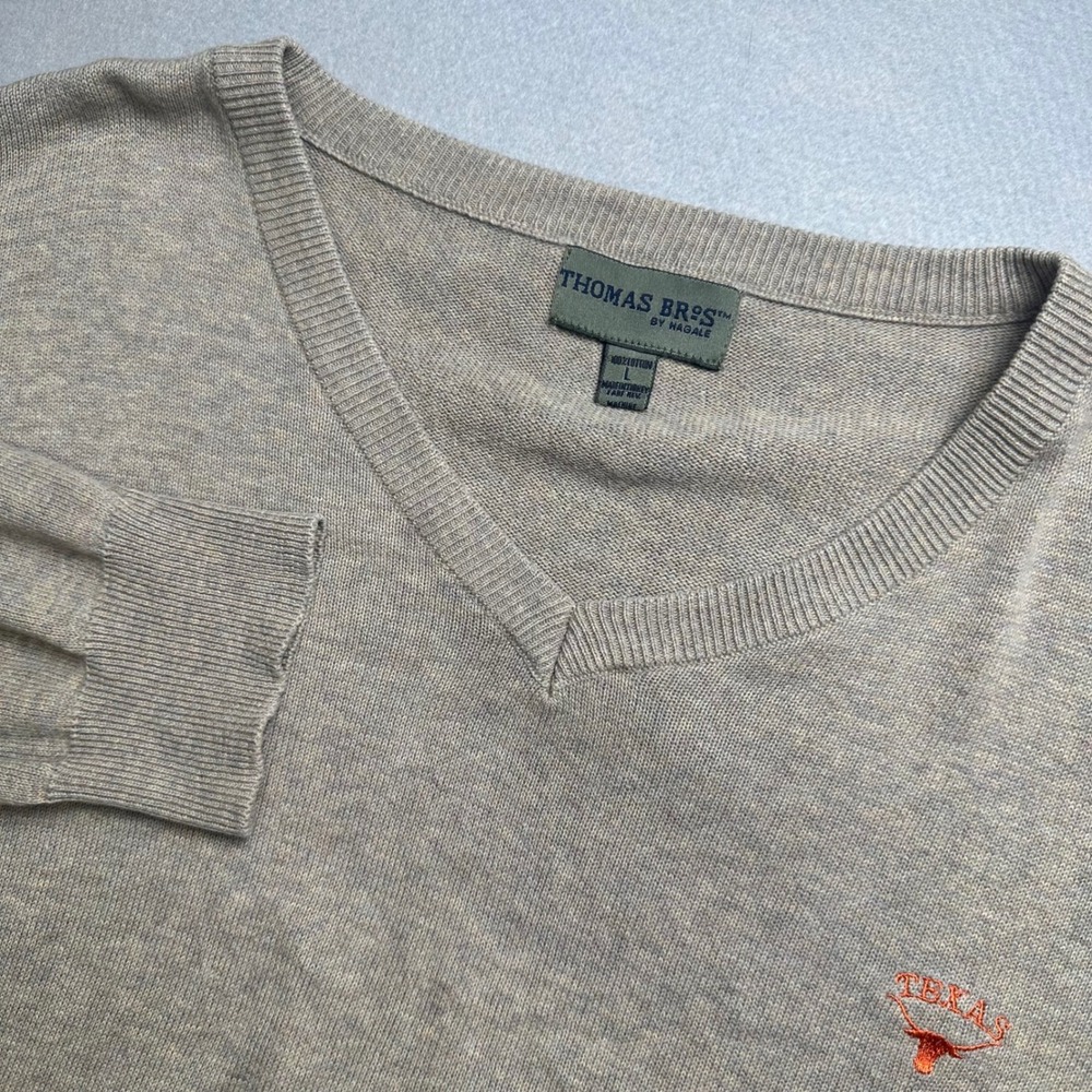 Thomas Bros V-Neck Sweater Mens Large Tan Texas Longhorns Cotton Pullover